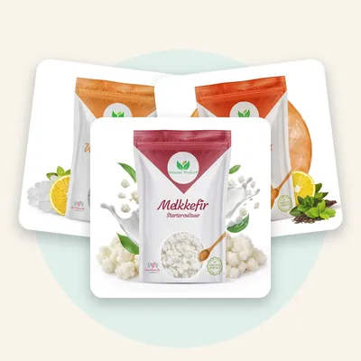 Complete set: waterkefir kristallen, melkkefir korrels en kombucha SCOBY